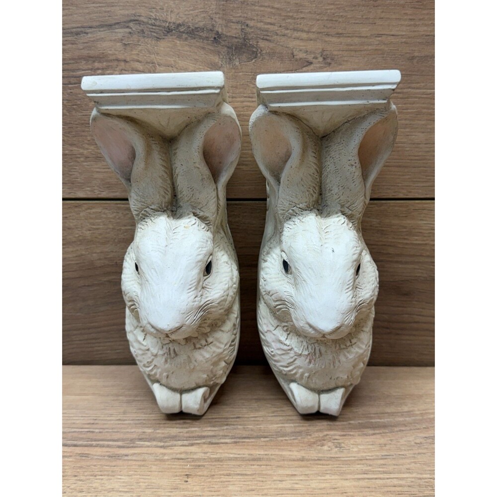 Vintage 1995 Telle M Stein Resin Bunny Rabbit Wall Stands Brackets - Lot of 2